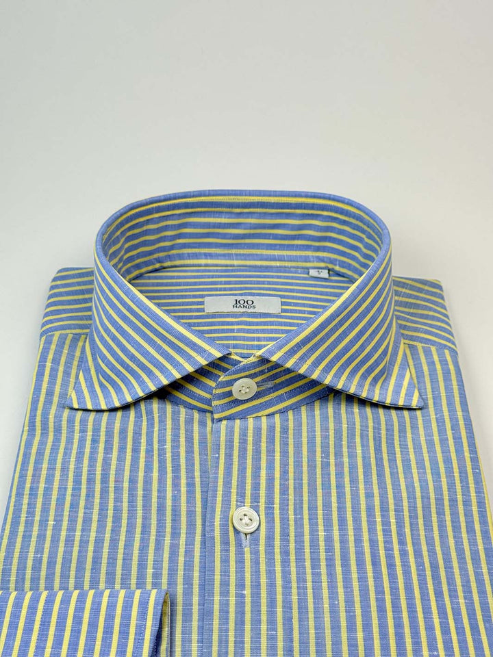 Striped Linen-Cotton Dress Shirt - Yellow & Blue