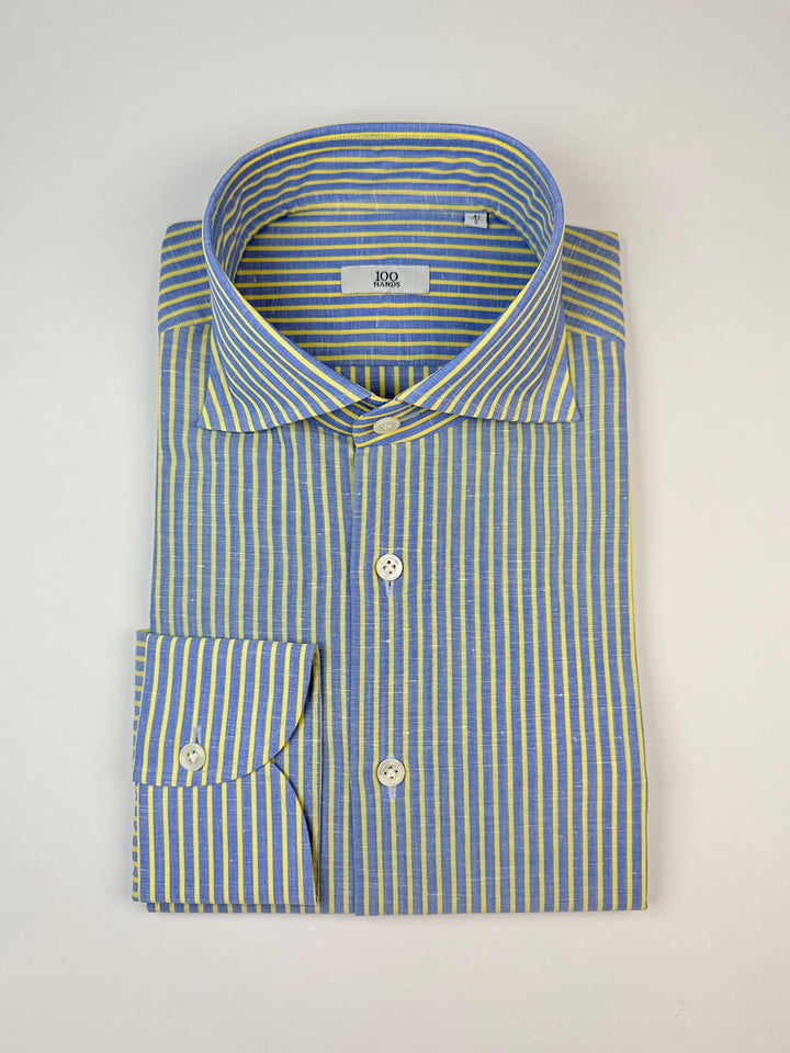 Striped Linen-Cotton Dress Shirt - Yellow & Blue
