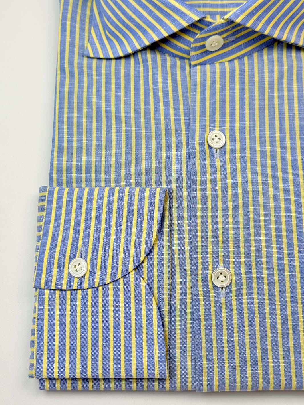 Striped Linen-Cotton Dress Shirt - Yellow & Blue