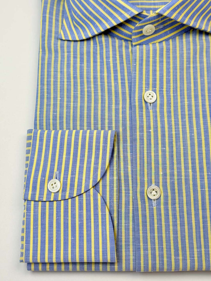 Striped Linen-Cotton Dress Shirt - Yellow & Blue