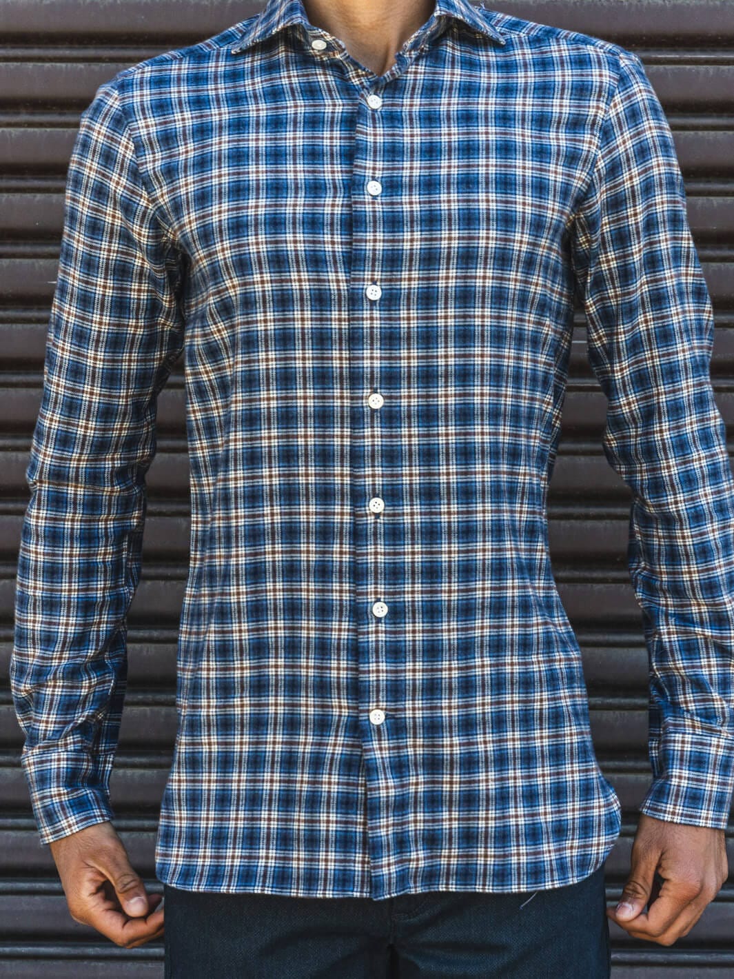 100 Hands Shirts Blue-Burgundy Plaid Flannel Shirt