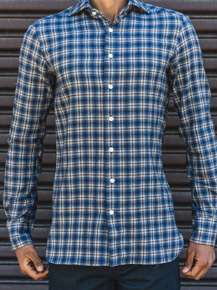 100 Hands Shirts Blue-Burgundy Plaid Flannel Shirt