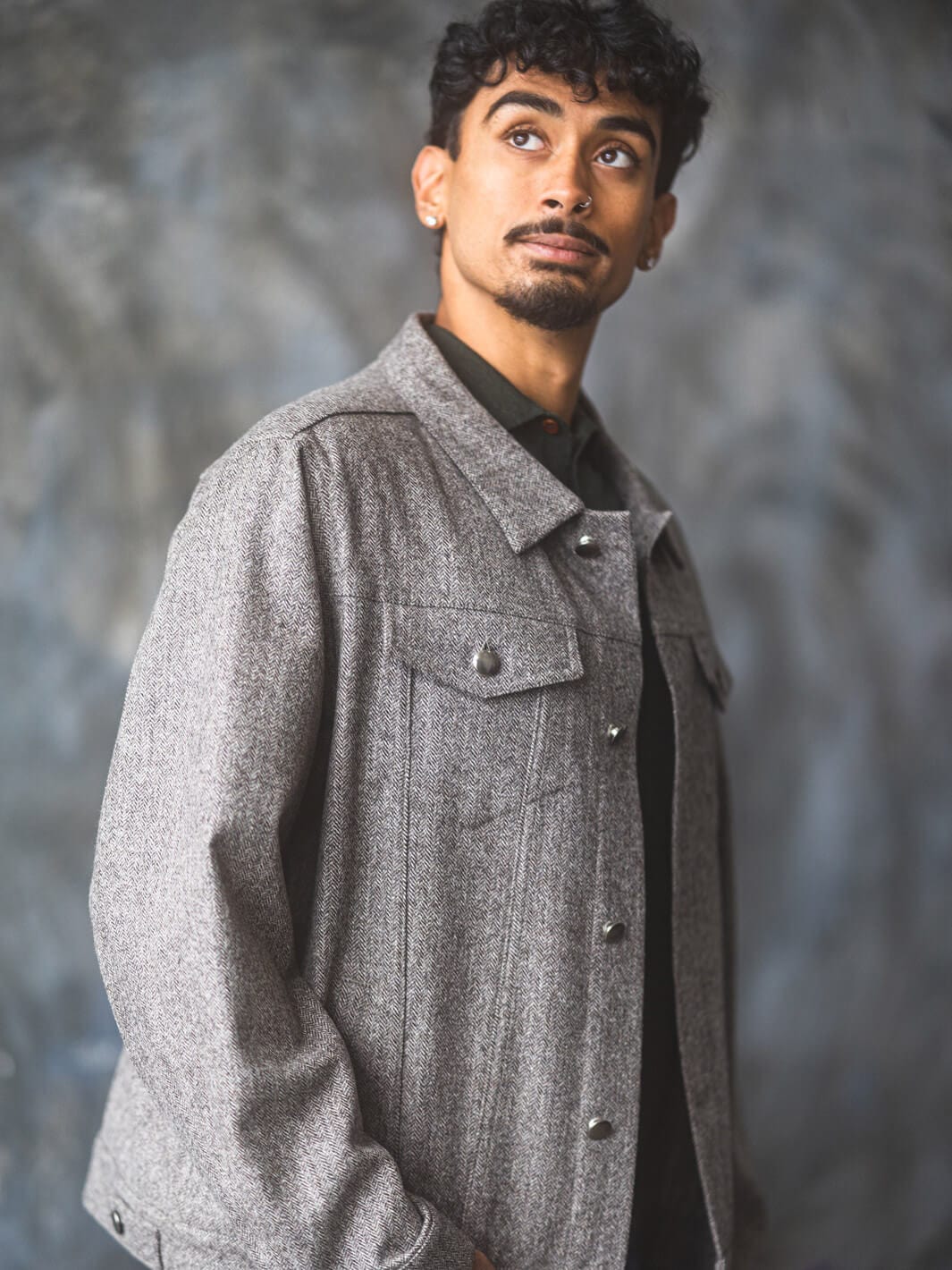 Grey Herringbone Merino Trucker Jacket – Anatoly & Sons