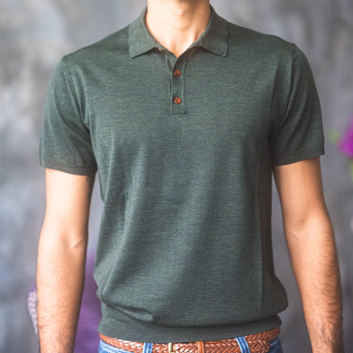 Anatoly & Sons Polos Extra Fine Merino Polo Shirt - Forest Green