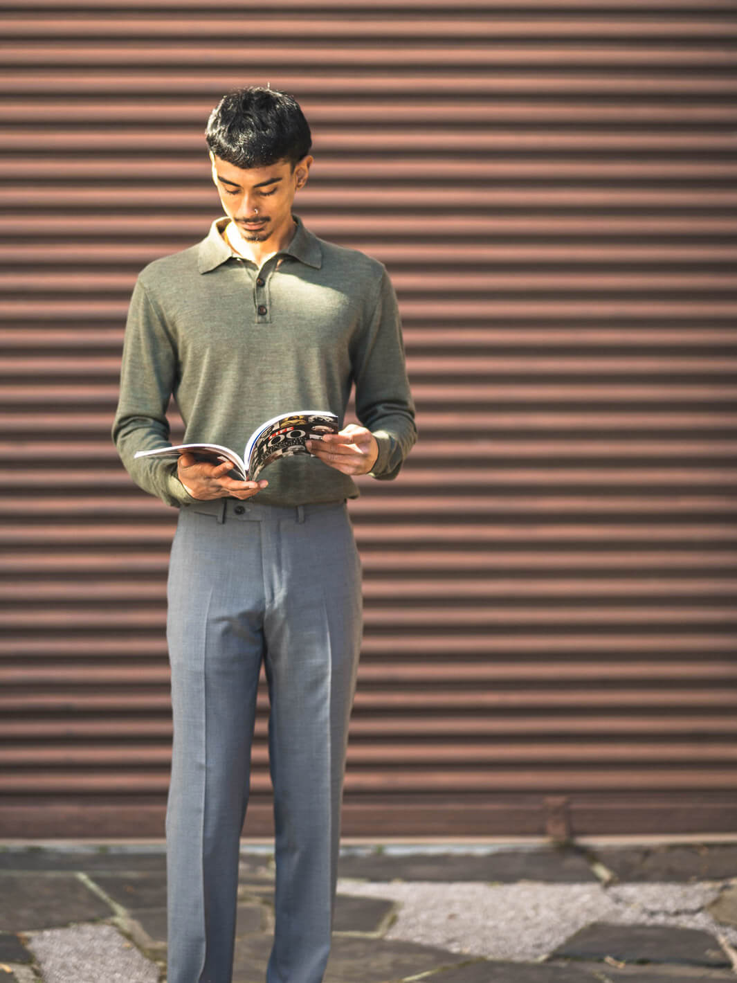 Merino Knit Long Sleeve Polo Olive Anatoly Sons