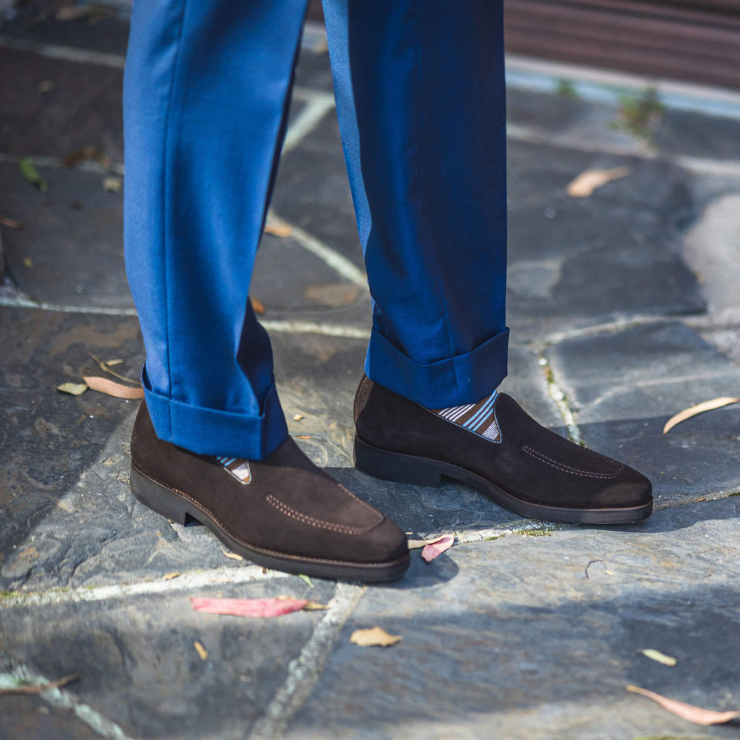 blue suede loafers