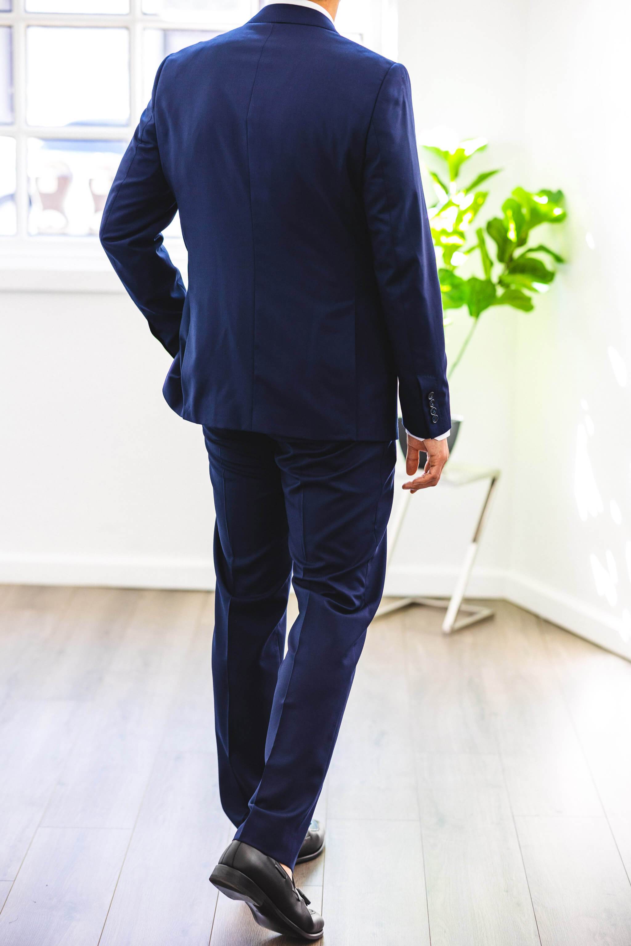 Navy Merino Wool Birdseye Suit | Holland & Sherry Super 140s