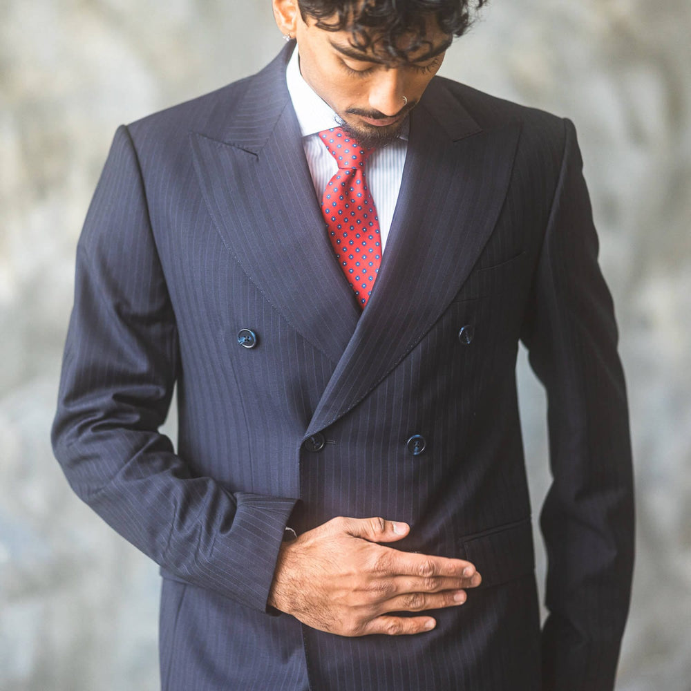 Navy Double-Breasted Pinstripe Suit Scabal Wool – Anatoly Sons