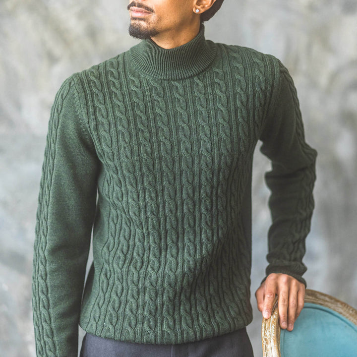 Anatoly & Sons Sweater Green Lupetto Cable Knit Sweater
