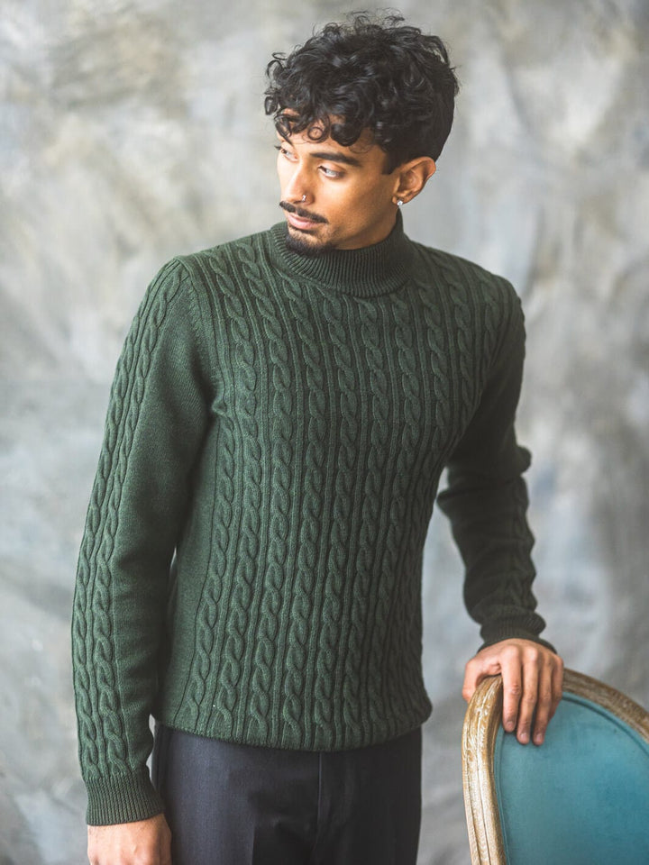 Anatoly & Sons Sweater Green Lupetto Cable Knit Sweater