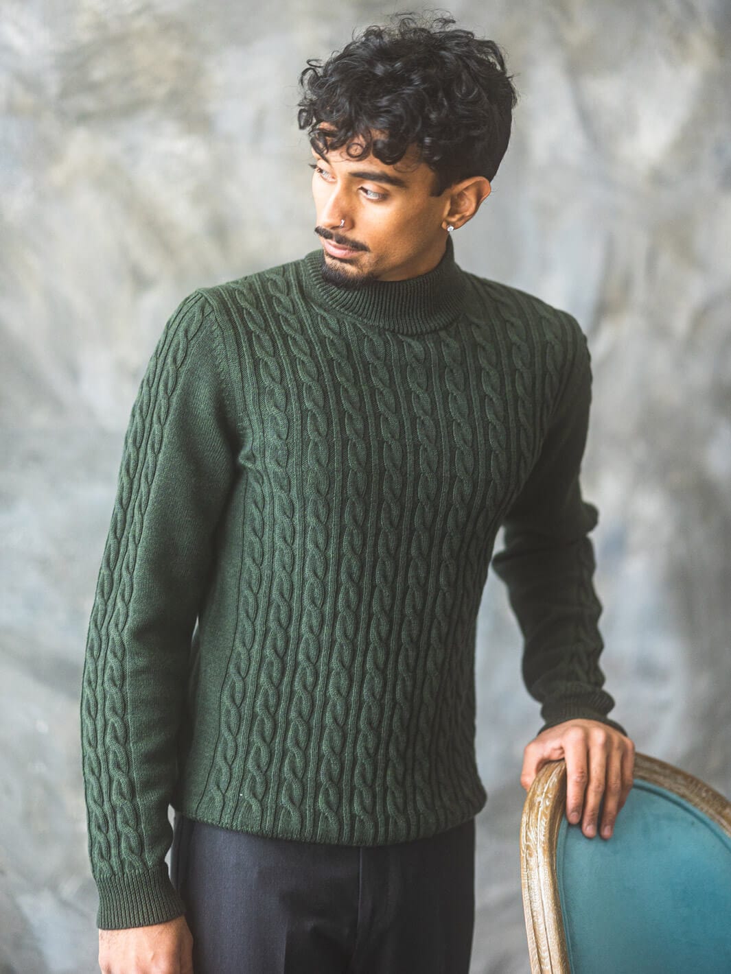 Anatoly & Sons Sweater Green Lupetto Cable Knit Sweater