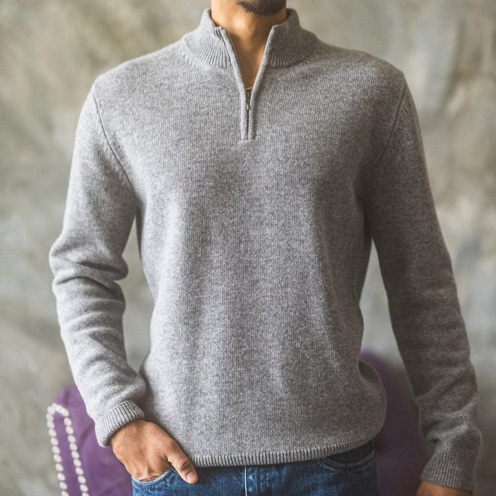 Anatoly & Sons Sweater Grey Zip Neck Sweater
