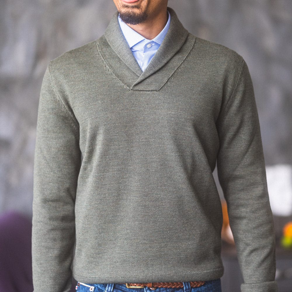 Olive Green Merino Shawl Collar Sweater XL Olive Green Merino Shawl Collar Sweater XL