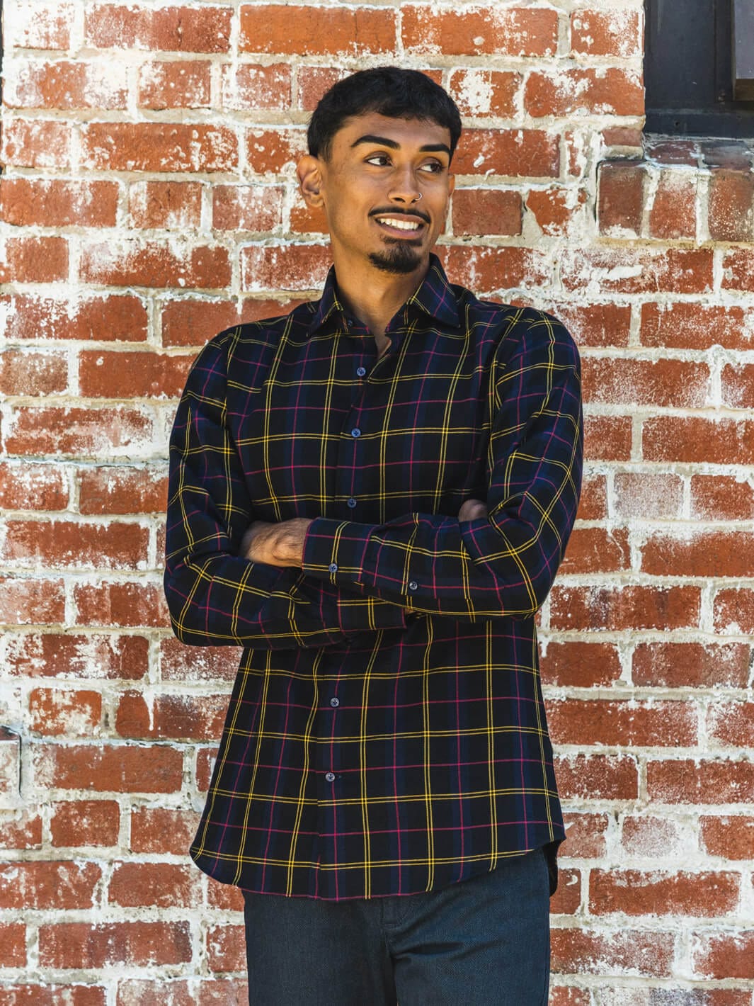 Figlio Shirts Black & Gold Plaid Flannel Shirt