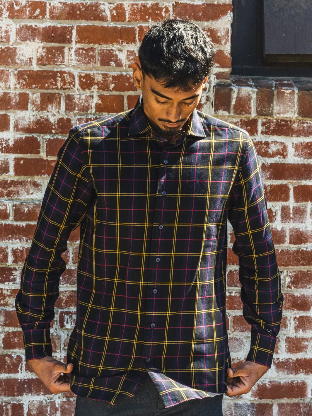 Figlio Shirts Black & Gold Plaid Flannel Shirt