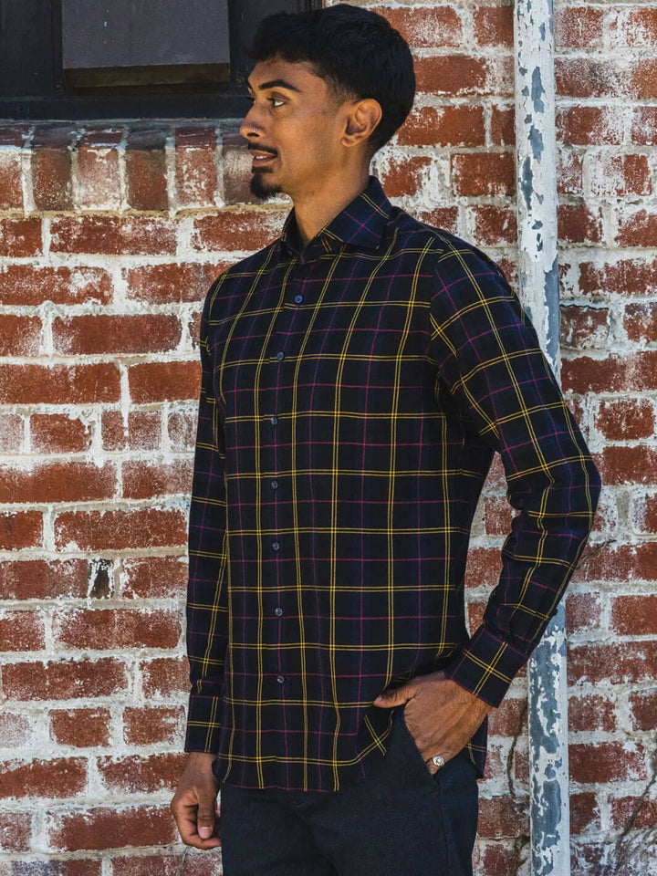 Figlio Shirts Black & Gold Plaid Flannel Shirt