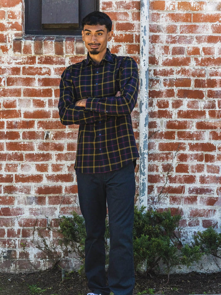 Figlio Shirts Black & Gold Plaid Flannel Shirt